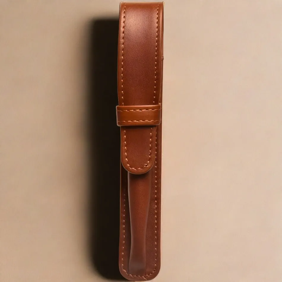 Aston Leather 1 Pen Case - Cognac