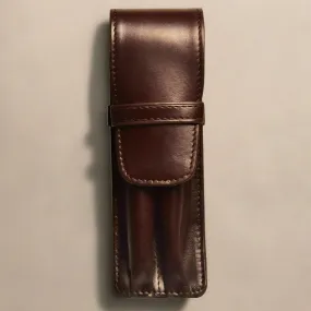 Aston Leather 2 Pen Case - Brown