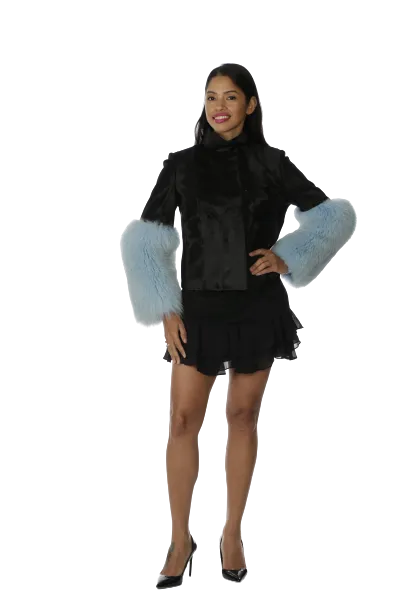 Black Russian Broadtail Jacket with Dyed Fox