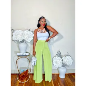 COLOR BLOCK BELL BOTTON PANTS (LIME)