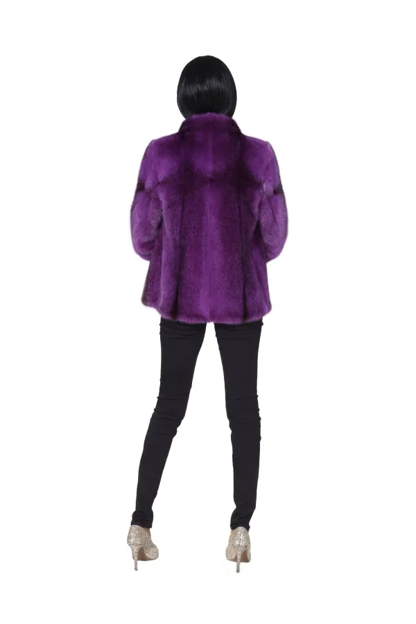 Dyed Purple Cross Mink Jacket with Dyed Purple Chinchilla Cuffs