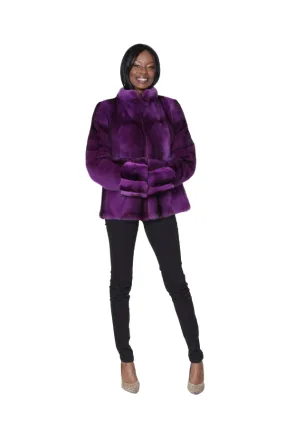 Dyed Purple Cross Mink Jacket with Dyed Purple Chinchilla Cuffs