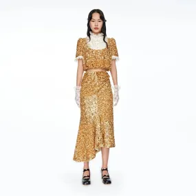 FAME gorgeous sequins beaded hand-stitched buttoned fishtail hoilday party skirt - Mei