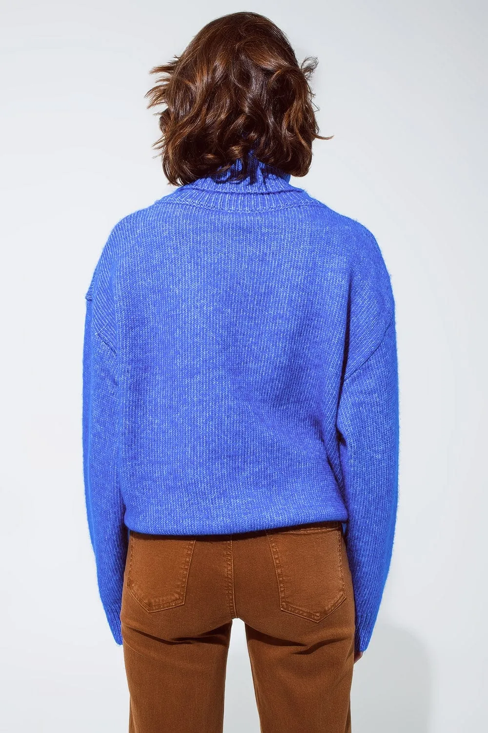 Light Blue Fluffy Sweater With Trutleneck