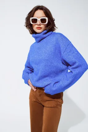 Light Blue Fluffy Sweater With Trutleneck