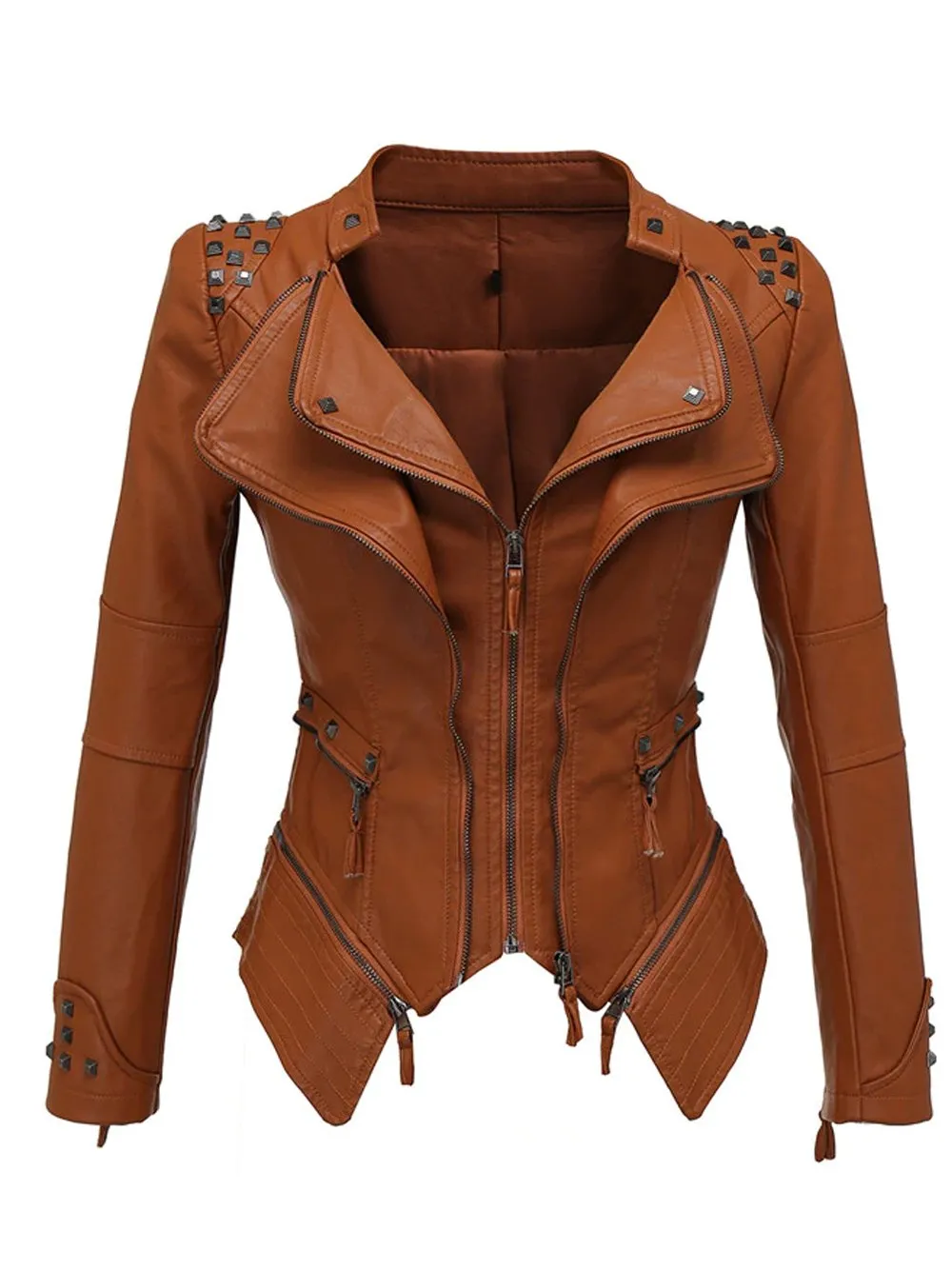 Rivet Zipper Leather Jacket