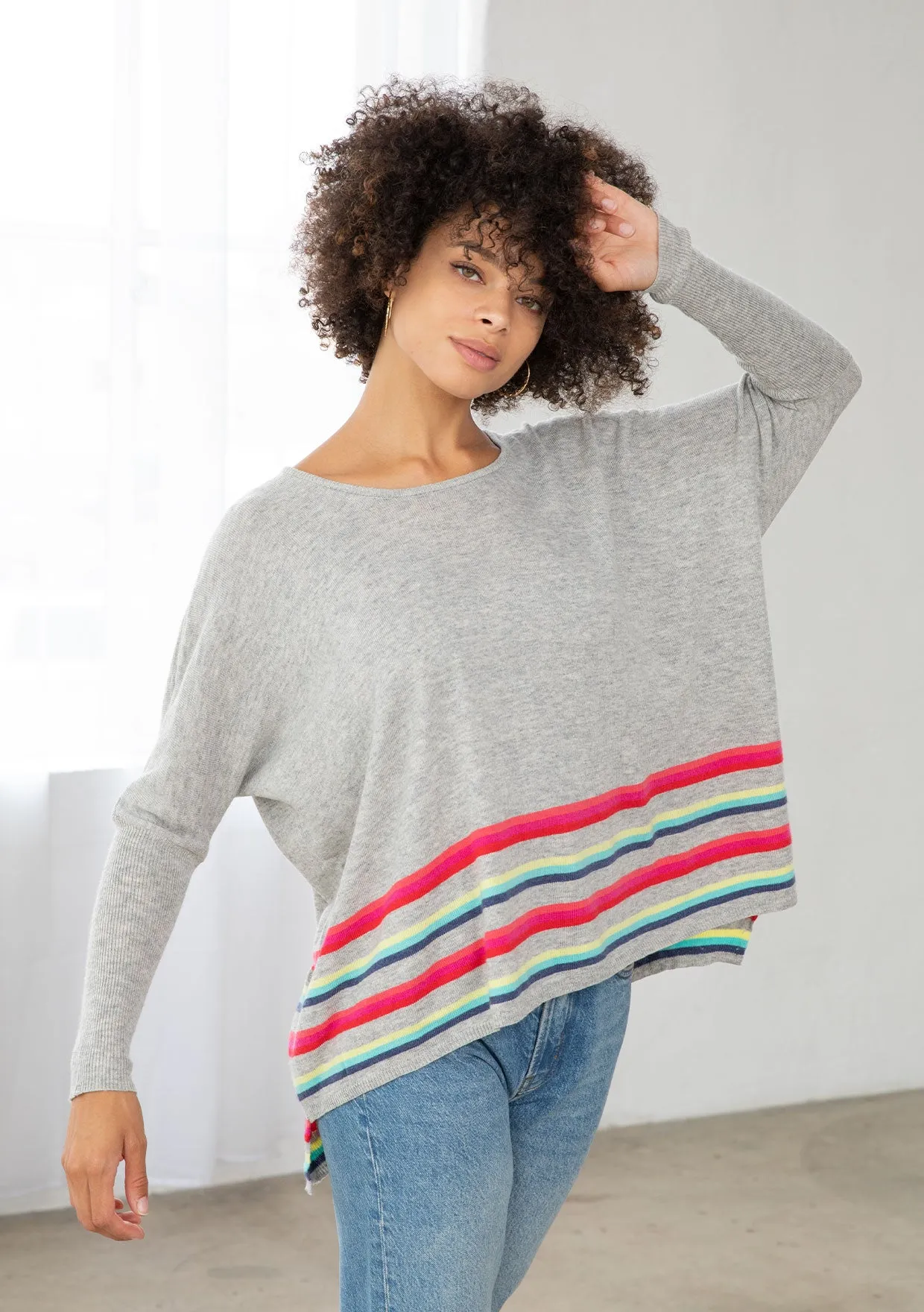 Striped Trim Dolman Sweater Pullover