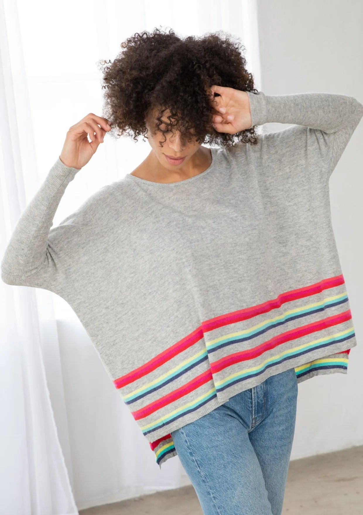 Striped Trim Dolman Sweater Pullover