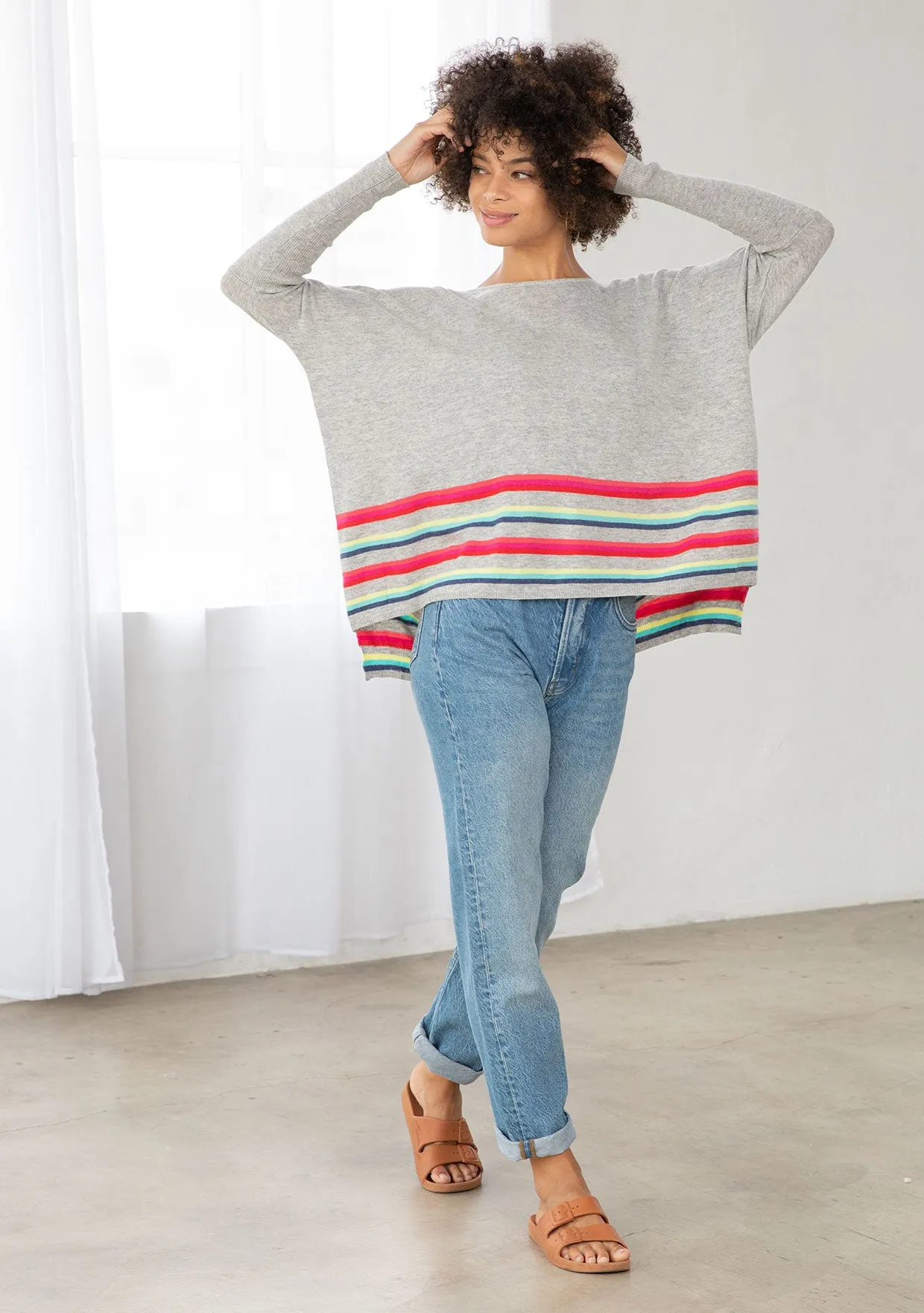 Striped Trim Dolman Sweater Pullover