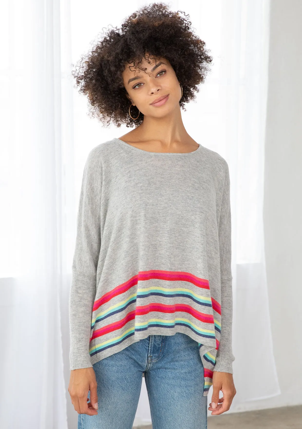 Striped Trim Dolman Sweater Pullover