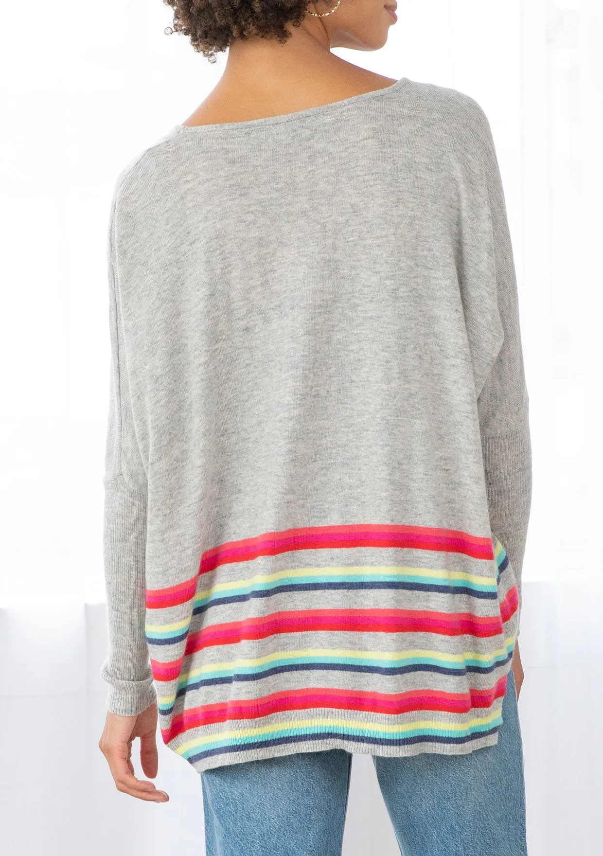 Striped Trim Dolman Sweater Pullover