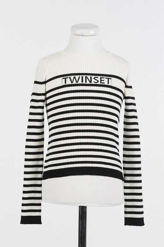 Twinset White/Black Crew Neck Sweater