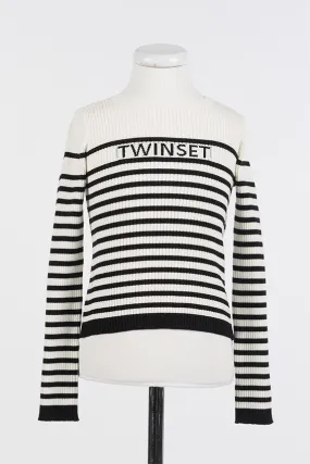 Twinset White/Black Crew Neck Sweater