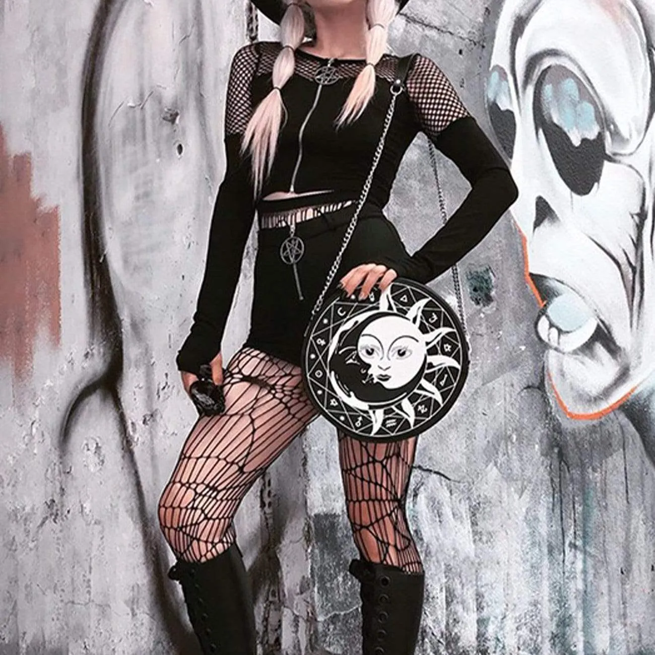 WLS Gothic Stitching Zipper Cardigan Long Sleeve Tee