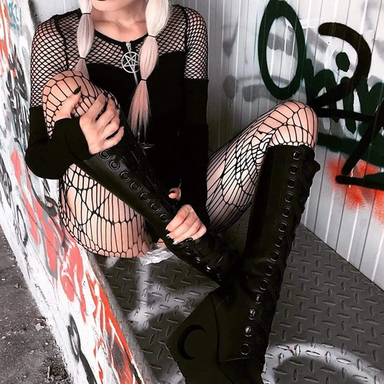 WLS Gothic Stitching Zipper Cardigan Long Sleeve Tee