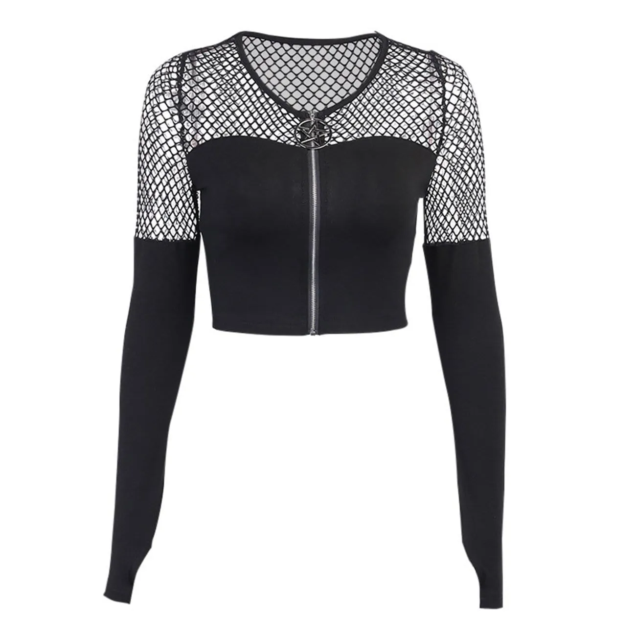 WLS Gothic Stitching Zipper Cardigan Long Sleeve Tee