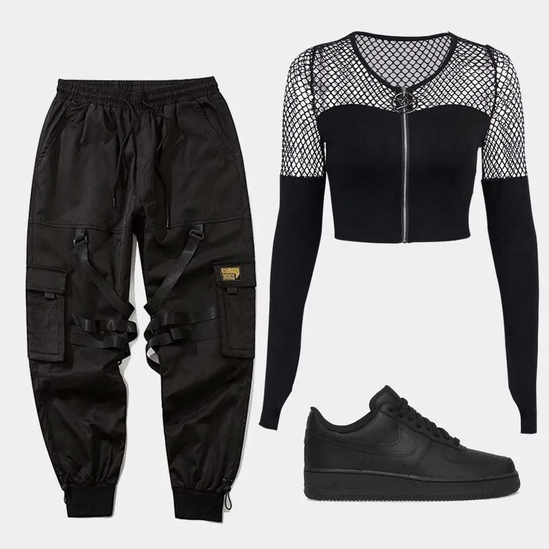 WLS Gothic Stitching Zipper Cardigan Long Sleeve Tee