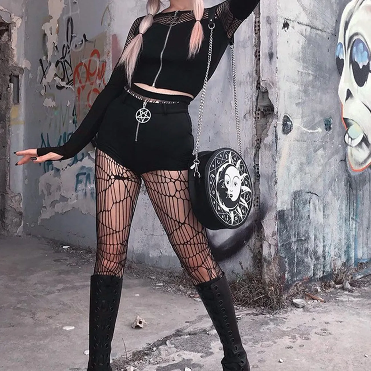 WLS Gothic Stitching Zipper Cardigan Long Sleeve Tee